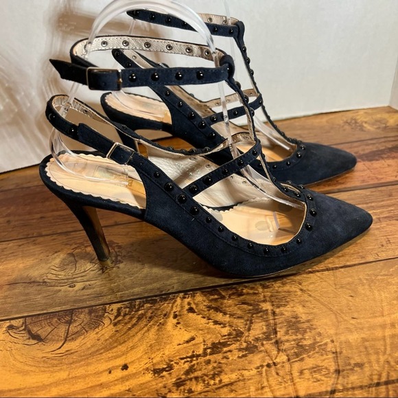 Boden Ashley T Bar heels Sz 38 / 7 Leather Made in Spain Studded Double T Strap - Picture 5 of 12